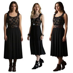 VTG Connected Apparel Black Dress Lace Top Dark Cottagecore Whimsigoth Sz 10 NEW